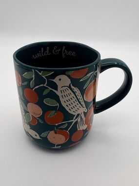 OPALHOUSE Wild & Free Stoneware Mug Birds Fruit Green Coffee Cup